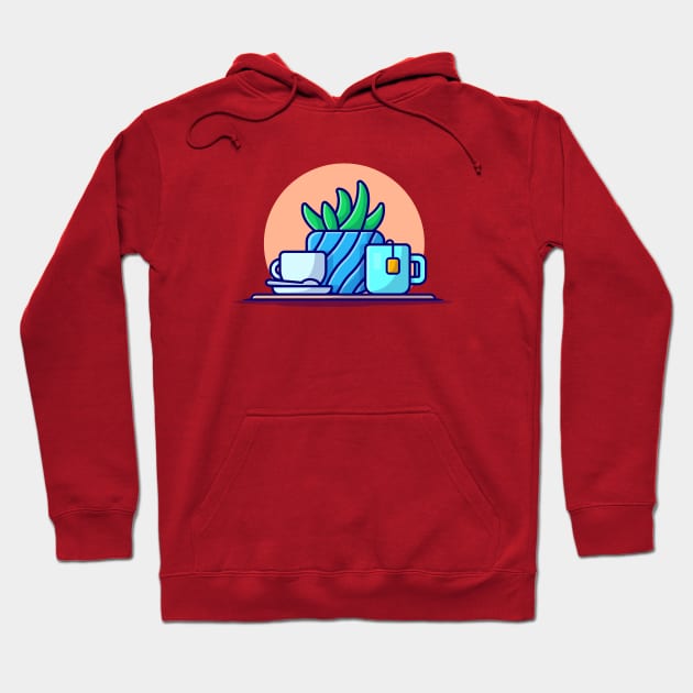 Hot Tea, coffee And Plant Cartoon Vector Icon Illustration Hoodie by Catalyst Labs